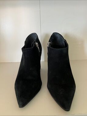 Marc Fisher Black Suede Pointed Ankle Booties with Side Zips